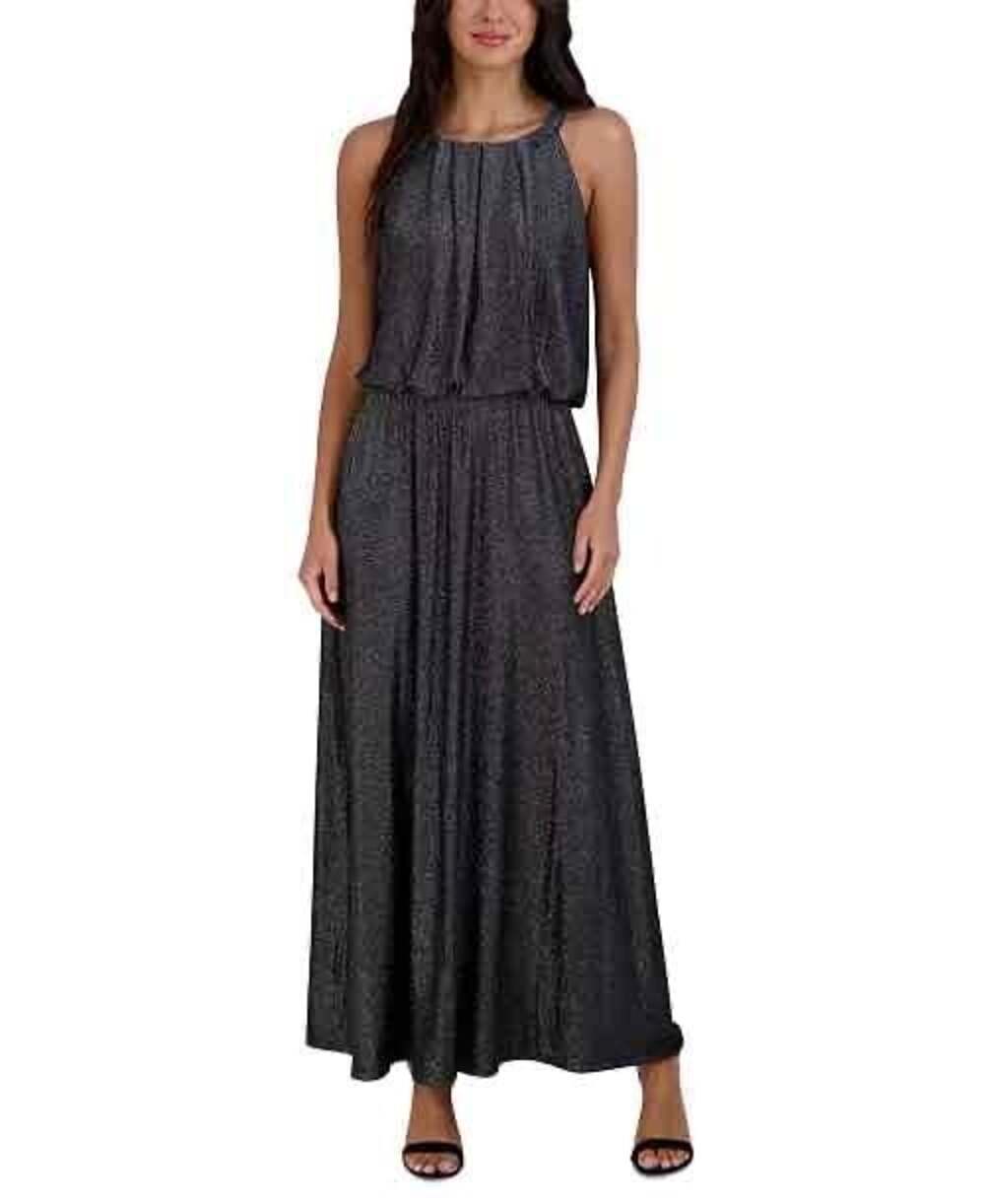NWT Robbie Bee Silver Sleeveless High Neck A-Line Dress Petite Medium